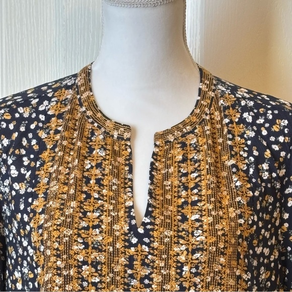 J. Jill Mustard Yellow Embroidered Floral Print Tunic Dress Women’s Medium - Picture 2 of 12